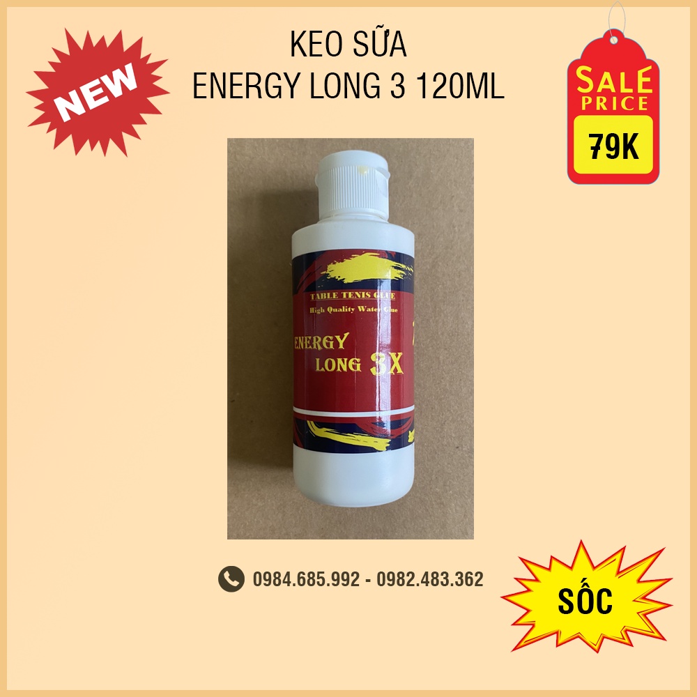 Keo dán mặt vợt bóng bàn, keo sữa dán mặt vợt bóng bàn Energy Long 3x, dễ bóc, không vón, dễ sử dụng, kèm mút quét keo