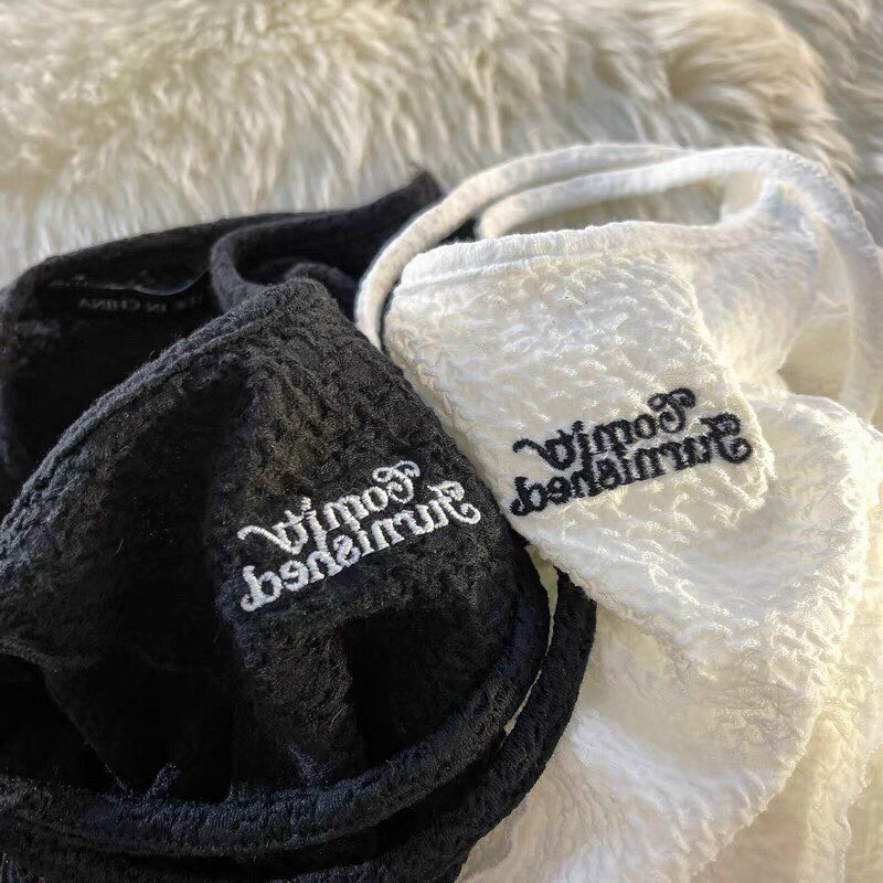 Áo Croptop Cổ Tròn Dây Chéo Thêu Tay Ngắn