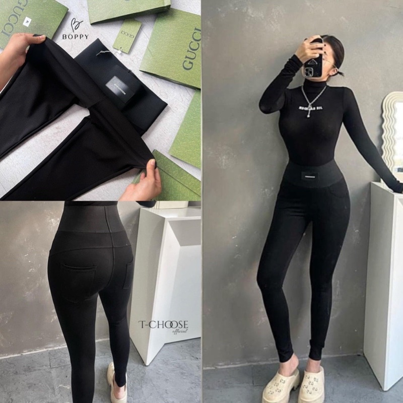 Quần legging cạp cao mác đen siêu hot định hình body hack chân