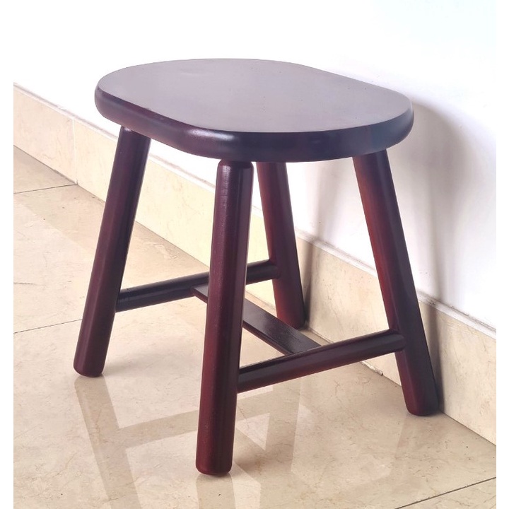 Ghế Đôn Gỗ Mặt Ovan Cao 35cm Chân Tròn Xinh Xắn - Hàng VN Xuất Khẩu