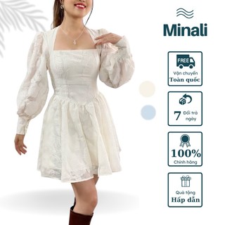 Váy Voan Tiểu Thư Thiết Kế Dáng Xòe Dài Tay Chất Liệu Mềm Mại Họa Tiết Sang Chảnh Minali Store