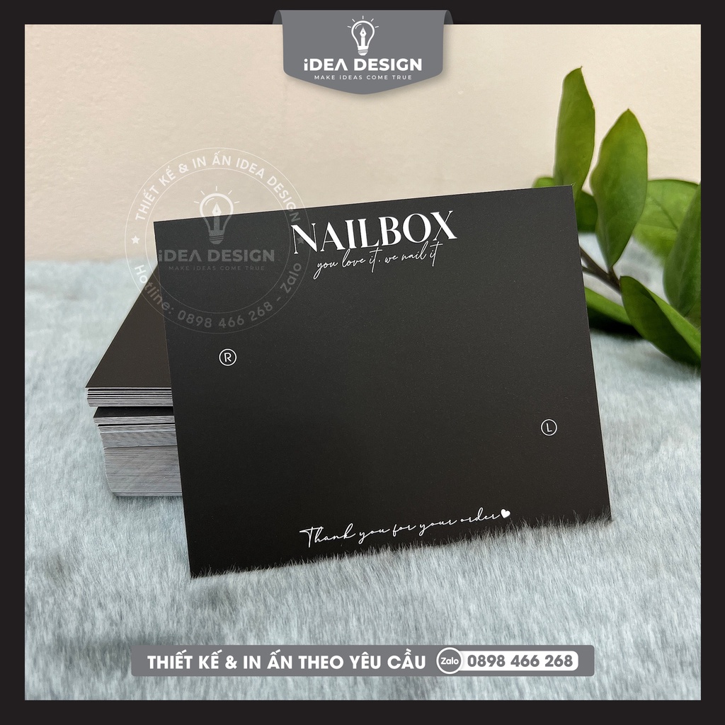 Bìa Nailbox màu đen, thẻ gắn móng tay giả đen sang trọng - Size 11x9cm - Giấy C300 - cán màng mờ 2 mặt - Nailbox Black