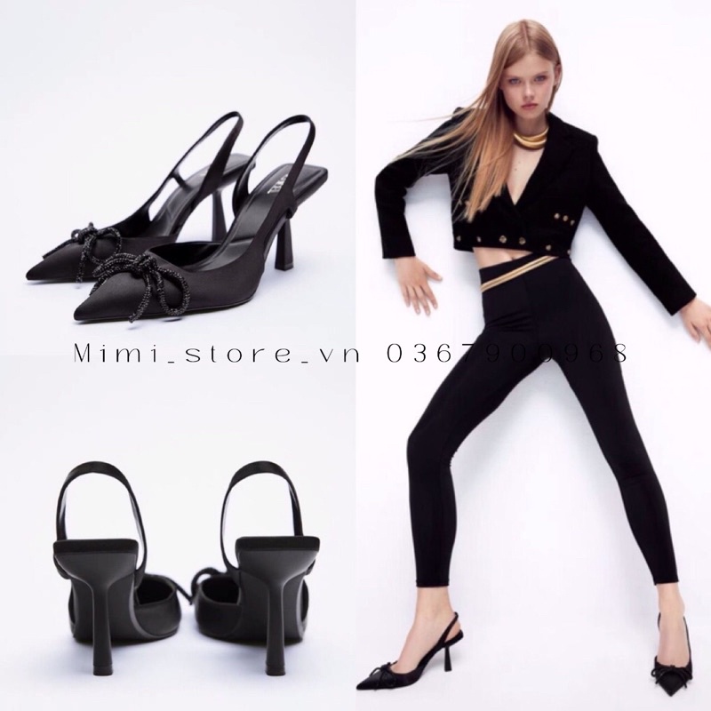 Giày 8p dây nơ bọc vải satin hở ngón ZR xuất Full box MS-7151