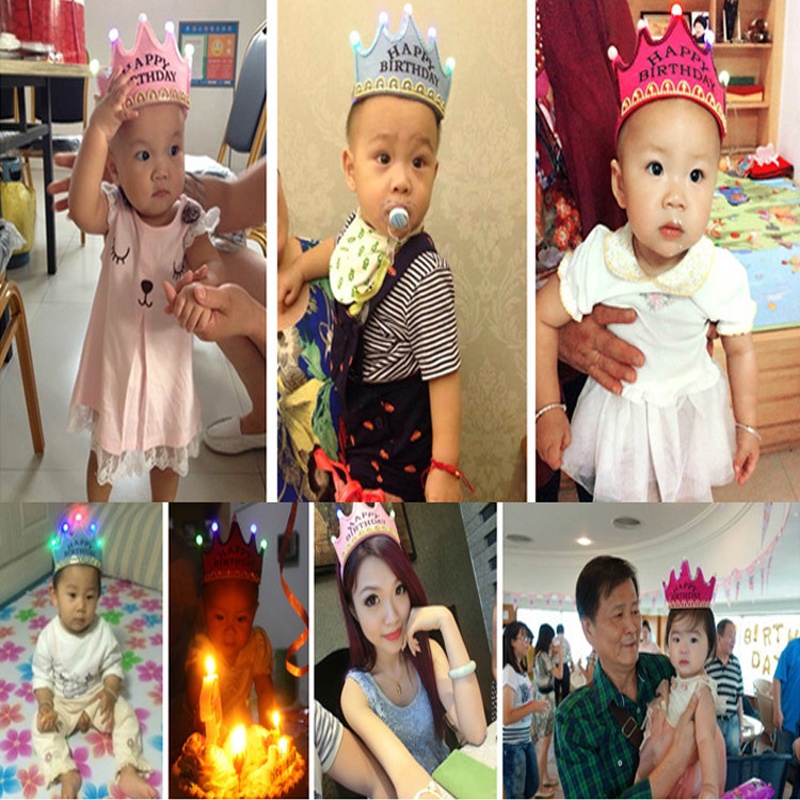 Mũ sinh nhật thiết kế kiểu vương miện gắn đèn LED có 3 chế độ tiện lợi băng đô cài tóc