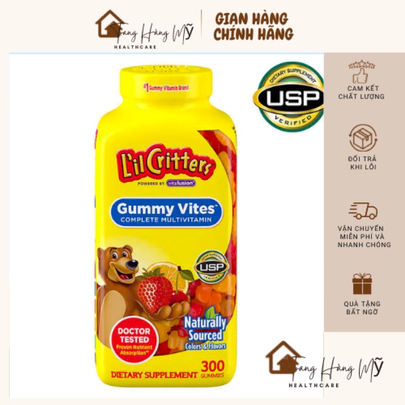 Kẹo dẻo gấu cho trẻ em Gummy Vites Vitamin tổng hợp L'il Critters 300 viên