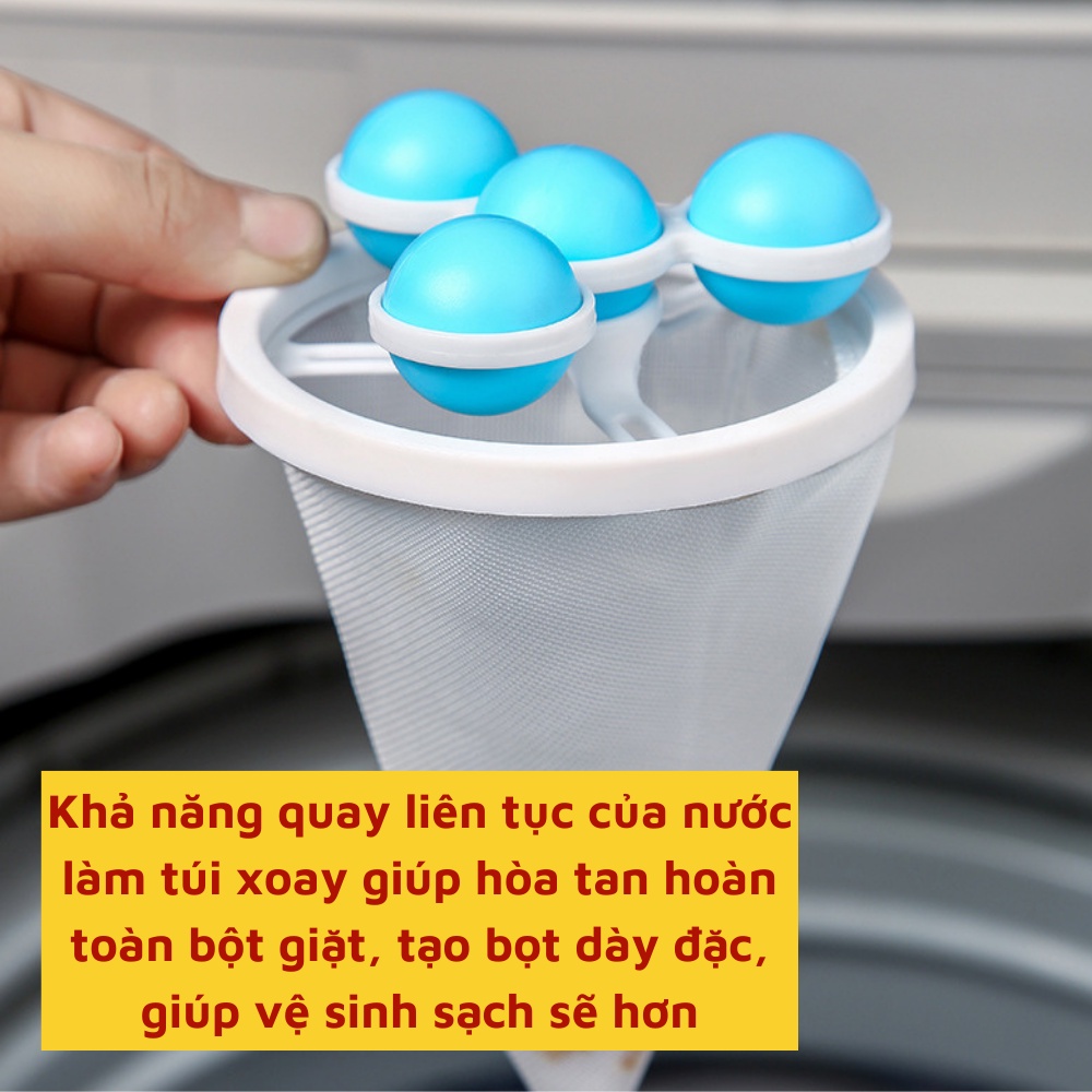 Túi lưới kèm quả bóng giặt nổi làm sạch quần áo túi phao lọc tóc bụi bẩn mịn dành cho máy giặt tiện lợi