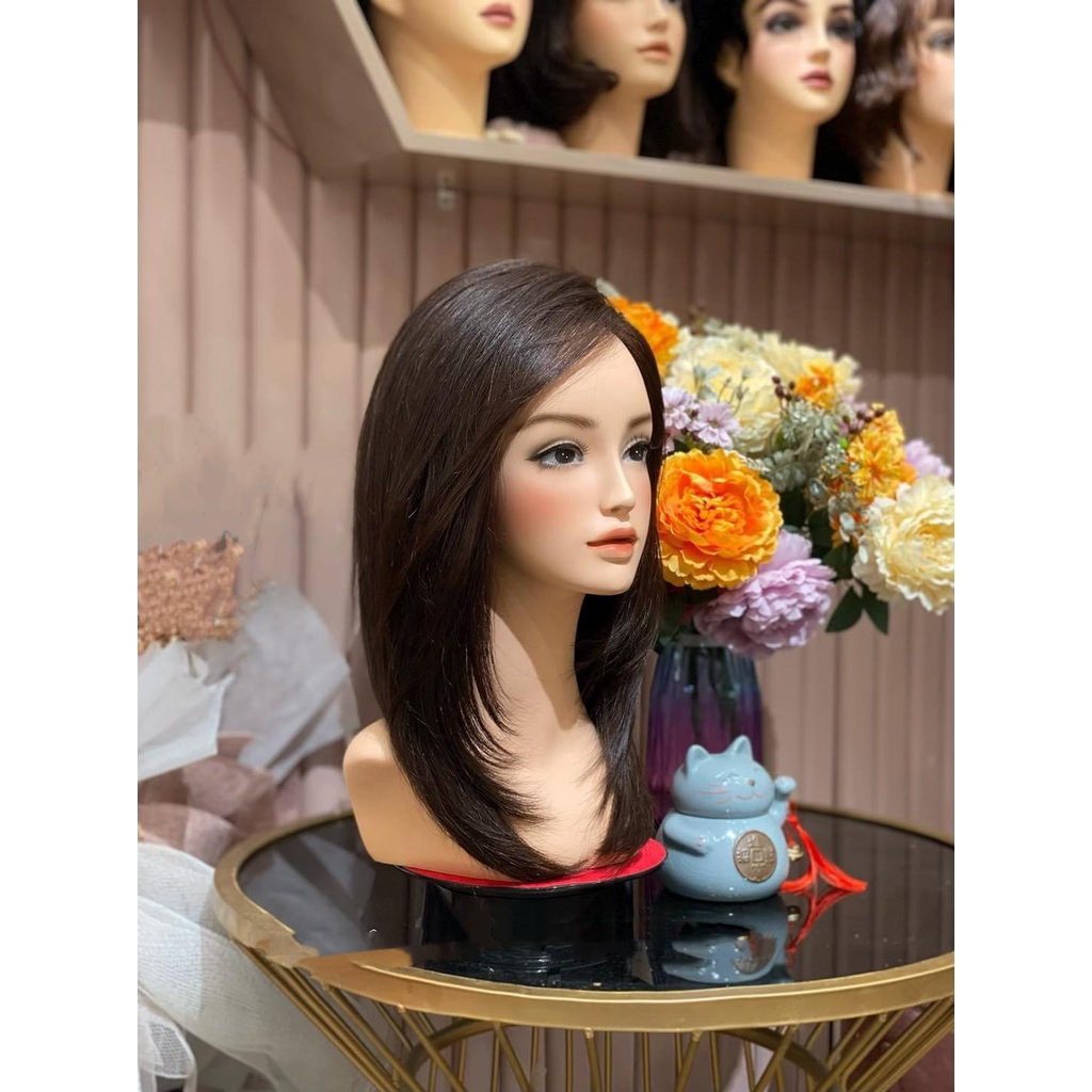 Tóc nguyên đầu bằng tóc thật 100% mượt đẹp siêu da 2D 3D cao cấp 40cm