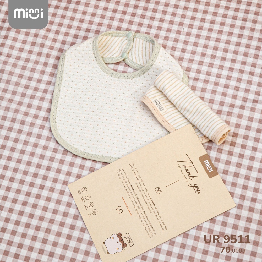 Yếm sơ sinh cho bé Ualarogo set 2 chiếc vải sợi Organic Cotton mềm mịn thoáng khí co giãn cúc bấm 9511