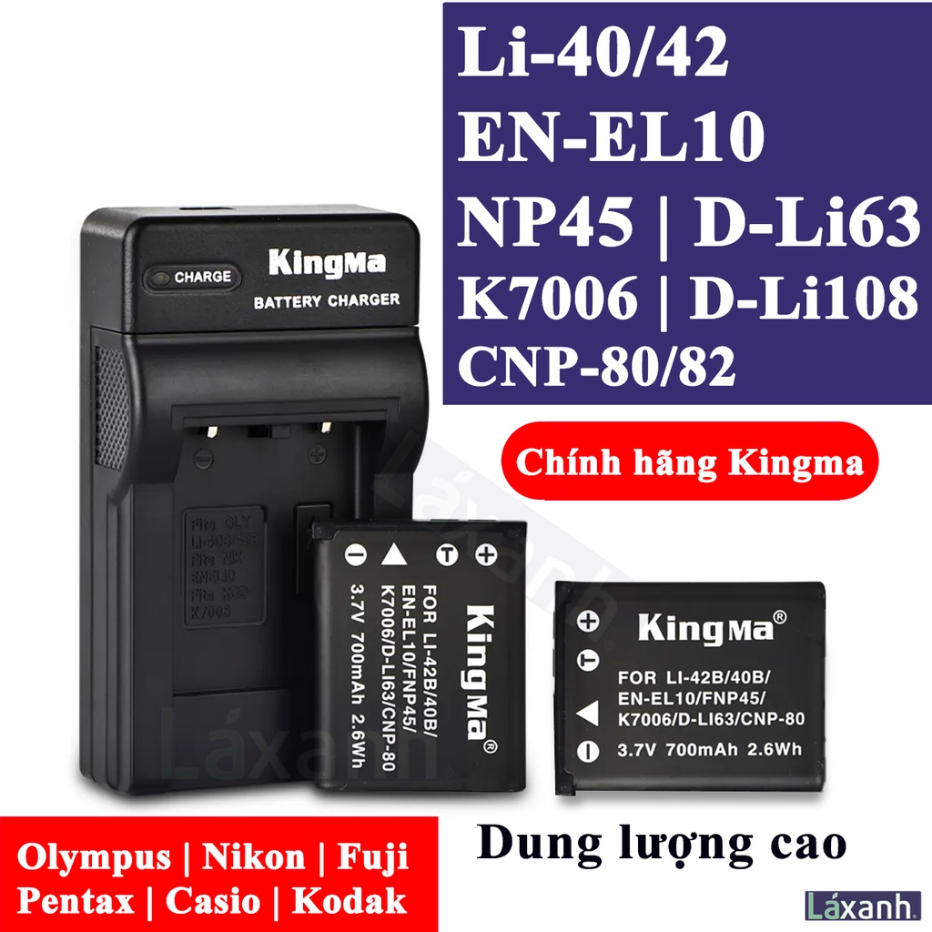 Li-40 Li-42 NP-45 EL10 BP-DC17 NP-80 NP-82 D-Li63 D-Li108 | Pin sạc máy ảnh KINGMA cho Fujifilm DC17 Li40 Li42 NP45