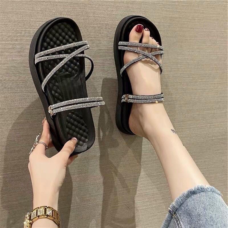 Dép Quai Dây Đính Đá, Sandal Nữ, Đế Độn 5cm Thời Trang Mới Dành Cho Nữ