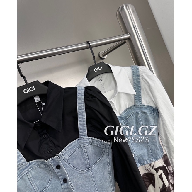 Áo sơ mi mix cúp ngực jeans hàng QC cao cấp