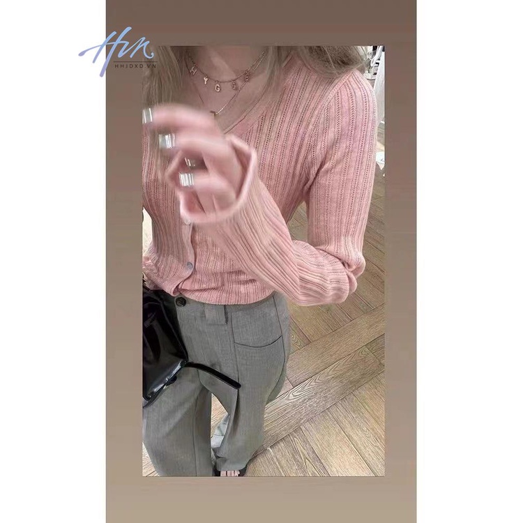 Áo Cardigan Dệt Kim Mỏng Cổ Chữ V Cài Nút Phong Cách Hàn Quốc Thân Thiện Với Da Mùa Thu Cho Nữ