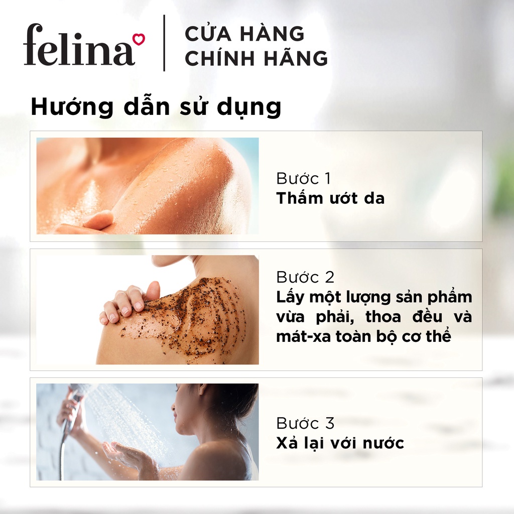 [HB GIFT] Kem tắm tẩy tế bào chết body Felina Home Spa 100g từ hạt cà phê và tinh dầu dừa giúp da đều màu, giảm thâm nám | BigBuy360 - bigbuy360.vn