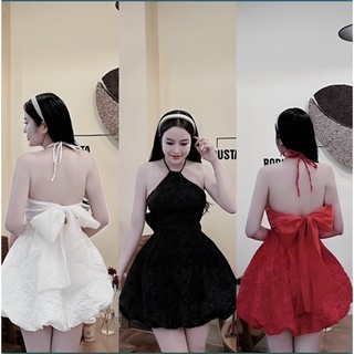 ĐẦM YẾM XOÈ DỰ TIỆC GẤM HOA NỔI NƠ ĐẸP,HỞ LƯNG,CÓ MÚT NGỰC,màu,Đen-Đỏ-Trắng