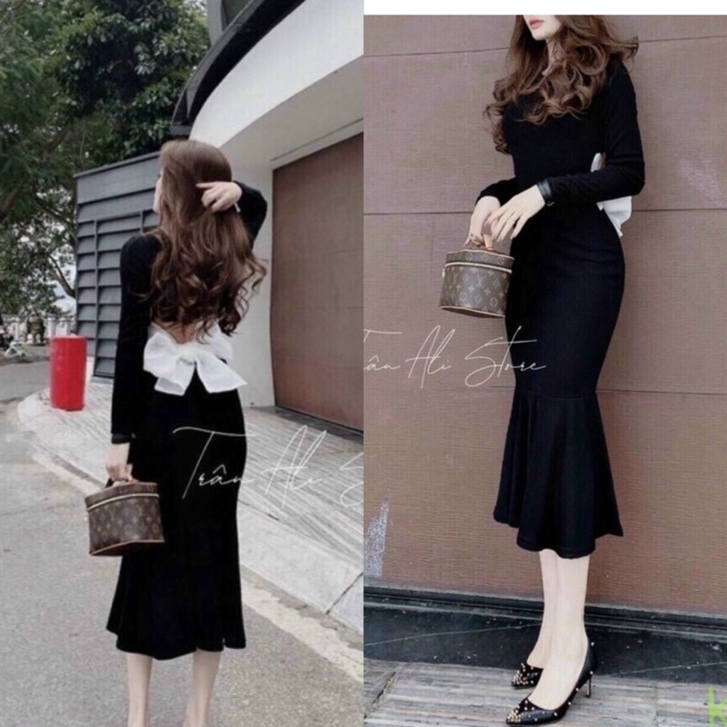 {Freeship} Ảnh thật inb Đầm body dài khoắc eo đuôi cá Nơ to xinh
