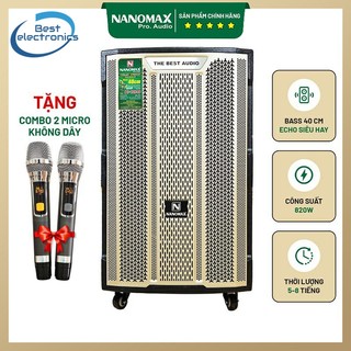 Loa kéo karaoke công suất lớn nanomax k-180 bass 40cm 820w tặng 2 mic không dây | loa kéo giá rẻ