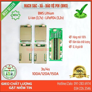 Bms gne | mạch sạc, xả và bảo vệ pin lithium li-ion 3,7v | lifepo4 3,2v | 3s | 4s | 100a | 120a | 150a