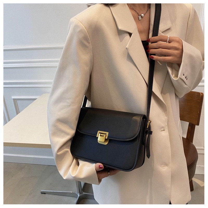 Túi xách nữ khoá gập QC đeo chéo đeo vai chất liệu da PU