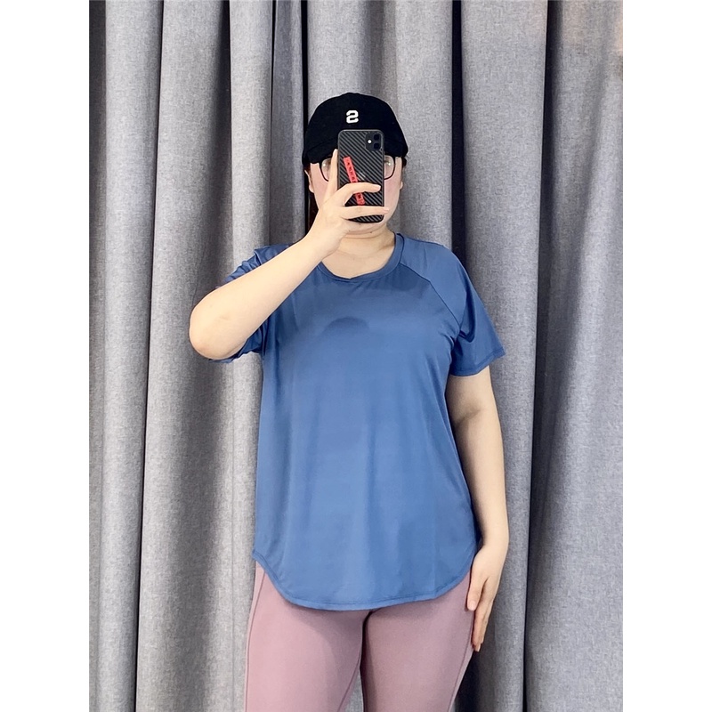 Áo tập gym bigsize,yoga bigsize nữ 100kg cộc tay plus size cho người béo vải thun lạnh co giãn dáng rộng thể thao MS007K