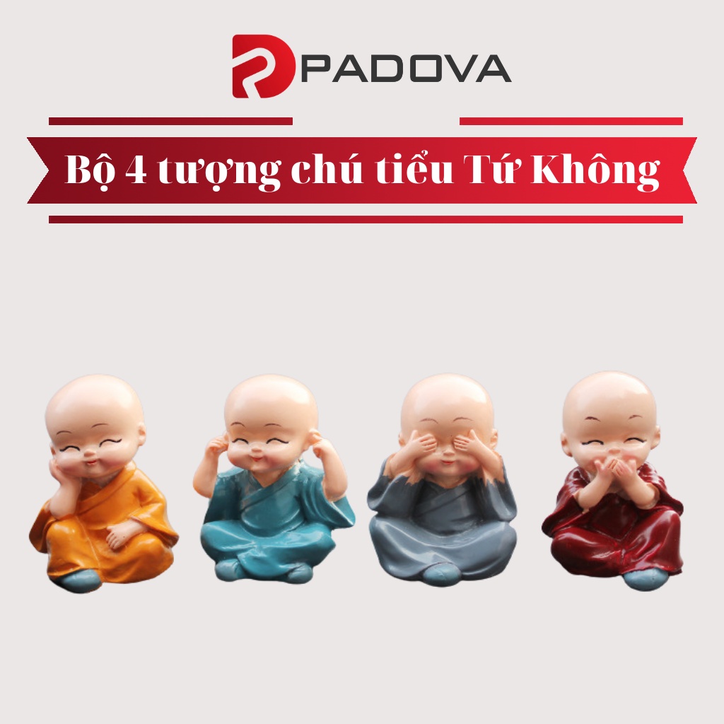 Bộ 4 Tượng Chú Tiểu Tứ Không Trang Trí Bàn Làm Việc, Xe Hơi Phong Thủy PADOVA 3437