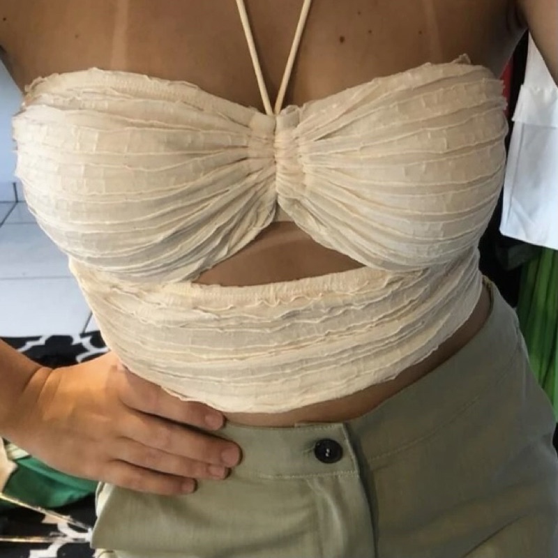 Áo 2 dây cột cổ croptop ôm kiểu trendy sexy phong cách y2k