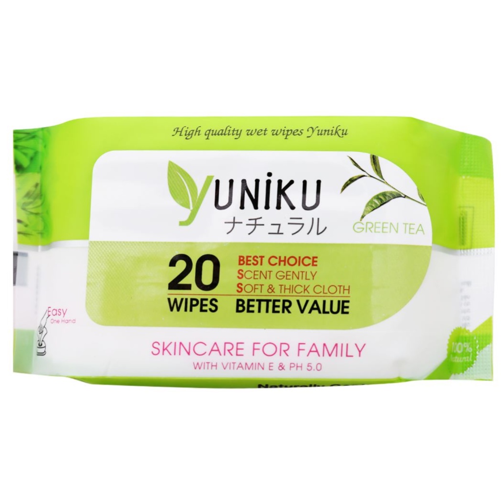 Khăn ướt nha đam không mùi,  hương trà xanh, hương hoa, hương nhài 20,90 tờ YUNIKU Nhật Bản