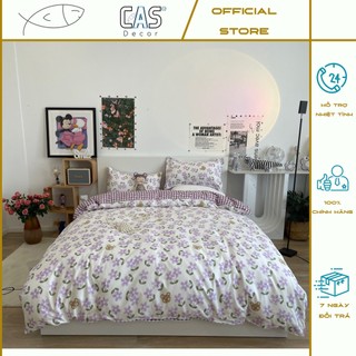 Bộ Chăn Ga Gối Cotton PL Hình Hoa Lan Tím, Chất Liệu Thoáng Mát Đủ Kích Thước CAS Decor