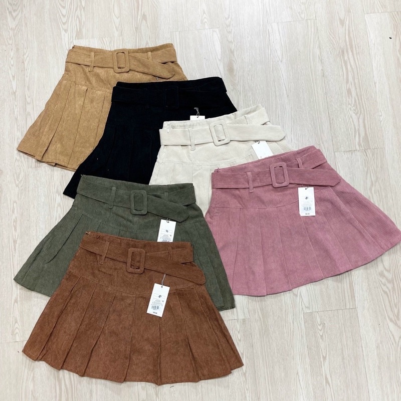 Chân váy xếp ly nhung gân phối nịt