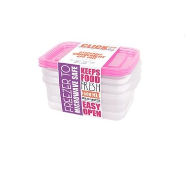 Bộ 3 hộp nhựa thực phẩm Click Lock 600ml Nhựa Thái lan Hàng chính hãng
