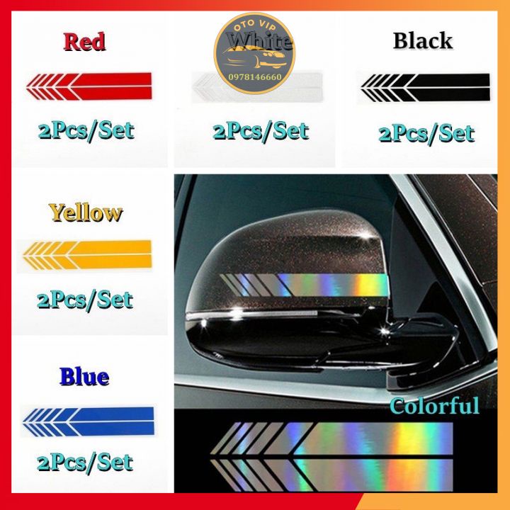 Bộ 2 miếng tem dán phản quang trang trí kính chiếu hậu 5 màu lựa chọn dành cho xe hơi độc đáo