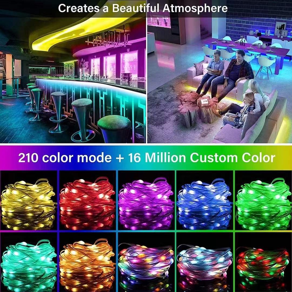 DÂY LED HẠT GẠO LỚN 10 MÉT 100 BÓNG RGB 16 triệu màu cảm ứng, chống nước chỉnh app điện thoại + điều Khiển