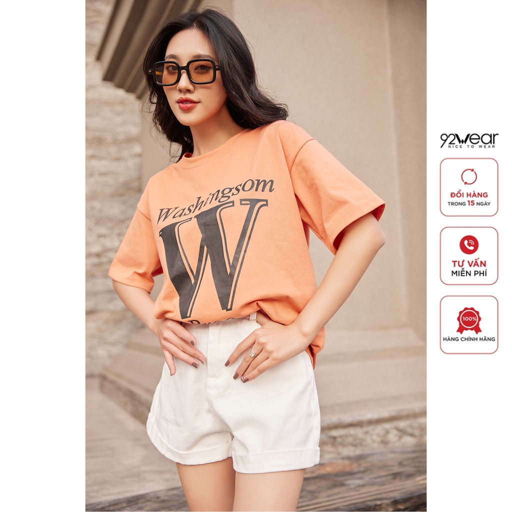 Áo thun chữ W 92WEAR , chất cotton khô form suông họa tiết in mềm mịn, thoáng mát ATW2042