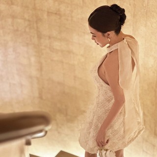 Đầm Ashley yếm lông đáp nơ sau TKCC
