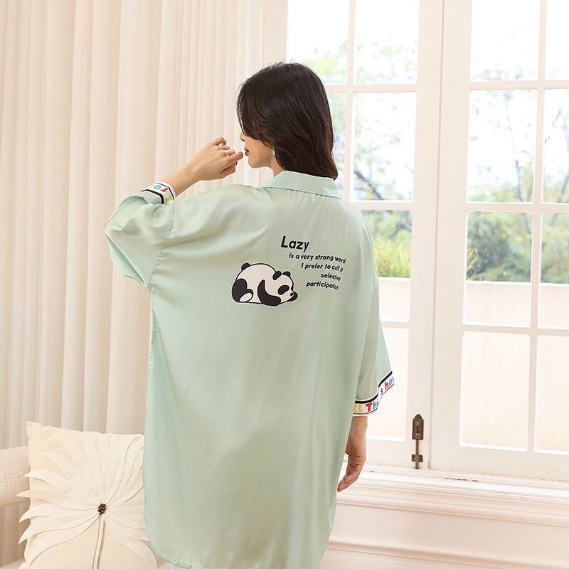 ♥️Hàng QC♥️Váy ngủ lụa sơmi tay lỡ đuôi tôm_Thanhhien997_lụa satin cao cấp 918.