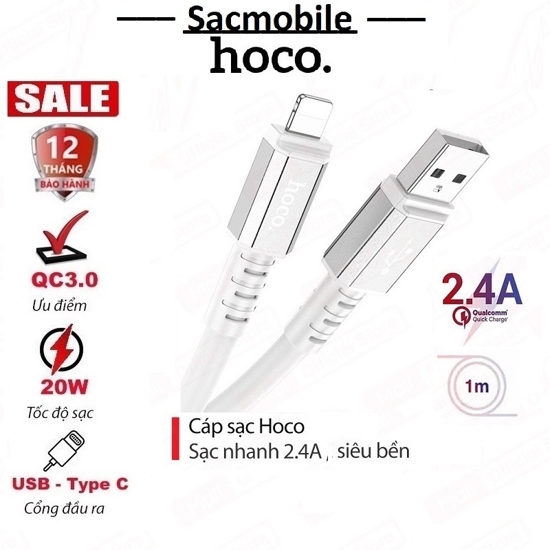 Cáp sạc nhanh và truyền dữ liệu usb Hoco chính hãng bảo hành 12 tháng