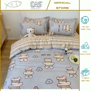 Bộ Chăn Ga Gối Cotton PL Hình Gấu Xanh, Chất Liệu Thoáng Mát Đủ Kích Thước CAS Decor