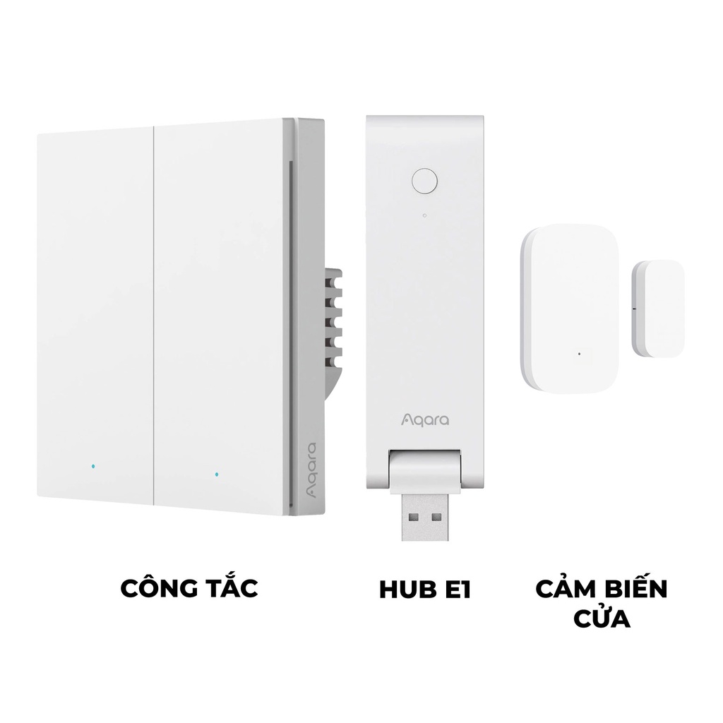 Combo Nhà Thông Minh Cơ Bản - Công tắc thông minh, Hub Aqara E1, Cảm biến cửa, Điều khiển bằng App, Tương thích HomeKit