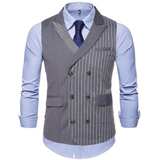 Áo gile nam phối kẻ sọc có đai sau lưng phong cách Hàn sang chảnh đẳng cấp H65