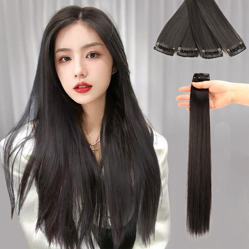 Set tóc kẹp phím nhỏ ảnh tóc thẳng dài tự nhiên làm dày tóc-Tóc giả kẹp phím thẳng cực mượt mà - 3