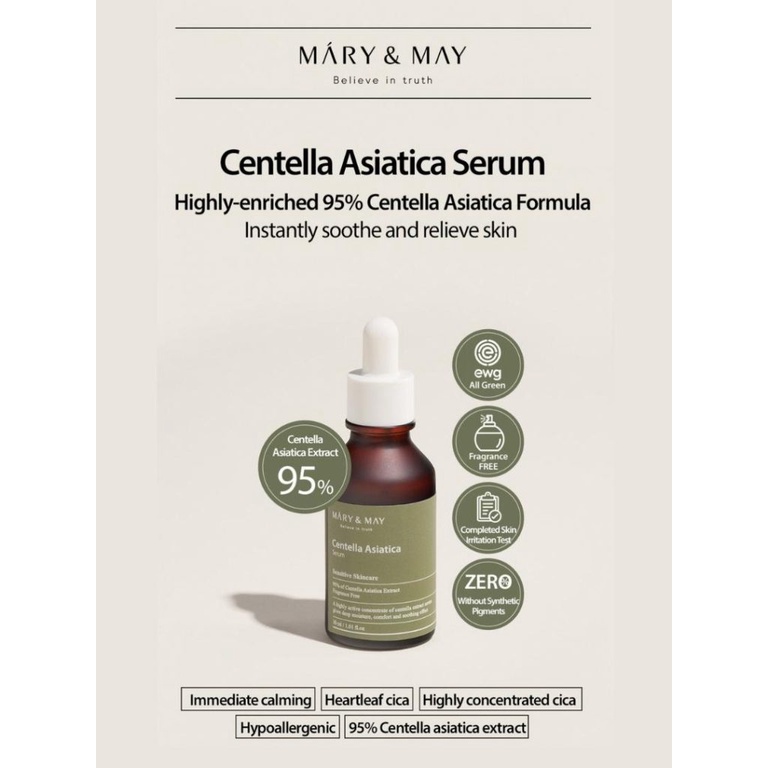 Tinh chất rau má làm dịu phục hồi da Mary & May Centella Asiatica Serum 30ml
