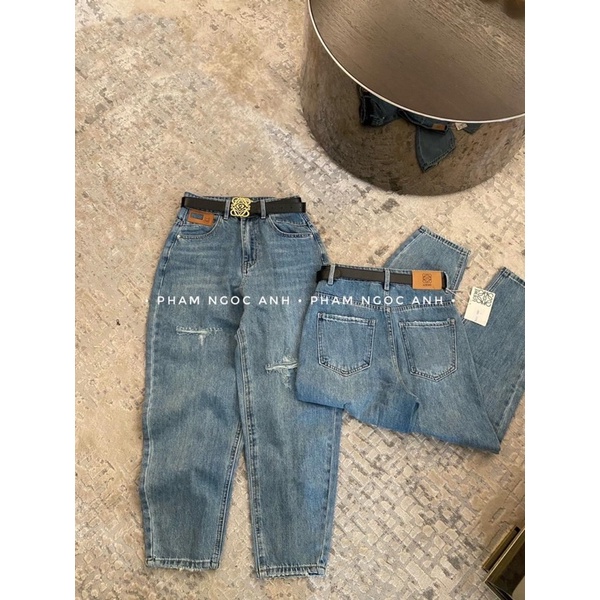 Quần jean  Baggy rách xanh nhạt