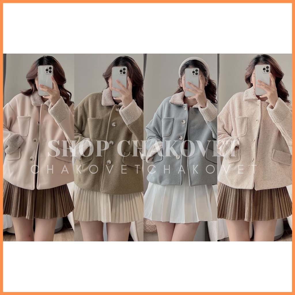 Áo dạ cổ lông nữ 2 lớp A8555, kiểu áo khoác dạ nữ đứng form Style Hàn Quốc hàng chuẩn cao cấp 3 túi sang chảnh- CHAKOVET