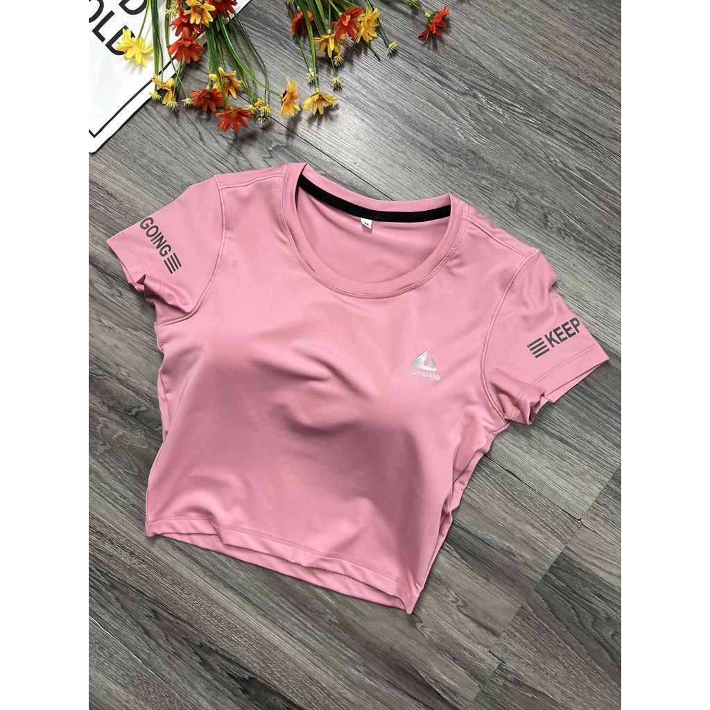 {free ship } áo crop top nữ keep going bên tay tập thể thao _{42kg - 63kg}