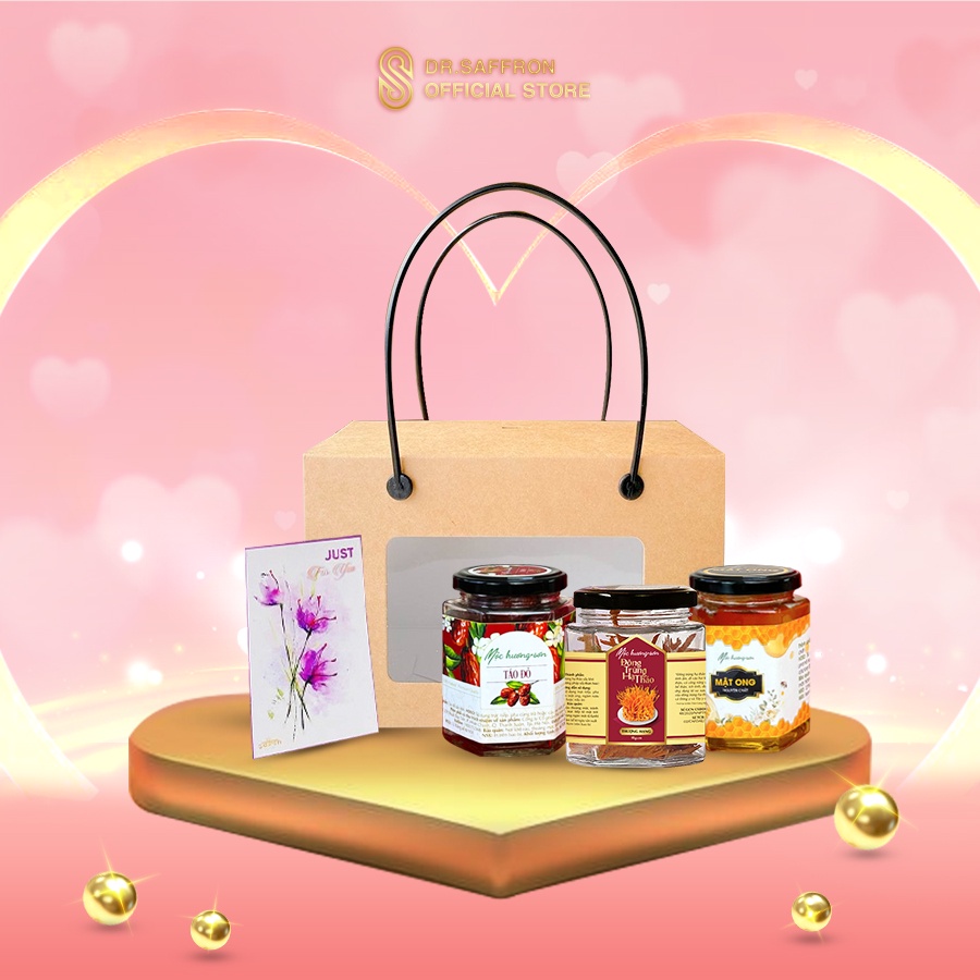 Hộp quà 2023 thương hiệu Mộc Hương Sơn gồm hai loại mứt mix saffron và táo đỏ sấy cao cấp