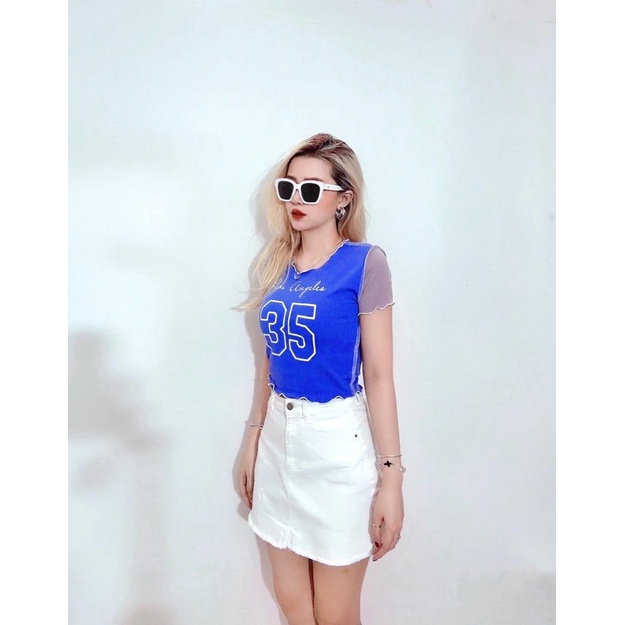 Áo croptop ôm thun bo gân xoăn lai, phối màu qua lại, 4 màu