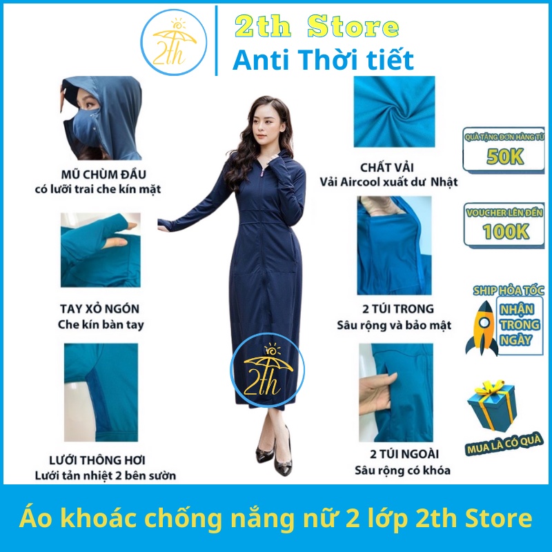 Áo khoác chống nắng nữ 2 lớp (Tặg khẩu trang) 2th Store Áo chống nắng toàn thân vải thông hơi cao cấp maxi dài xuất Nhật | BigBuy360 - bigbuy360.vn