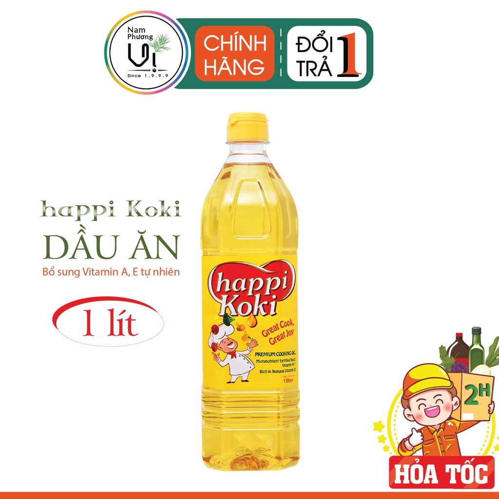 5 Lít Dầu Ăn Happy Koki Dùng Chiên, Xào, Nấu, Trộn An Toàn với 100% Nguyên Liệu Thực Vật