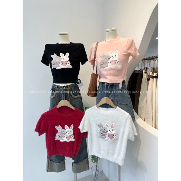 Áo lông thỏ ngắn tay [Hình thật chụp tại shop]