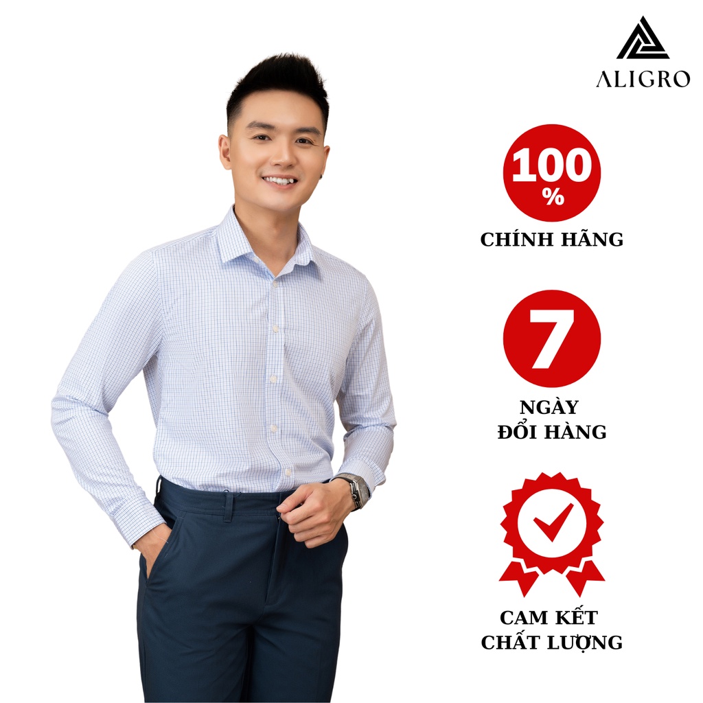 Áo sơ mi nam dài tay ALIGRO 100% chất liệu bamboo sợi tre sọc caro màu xanh cổ bẻ dáng ôm ALGS220