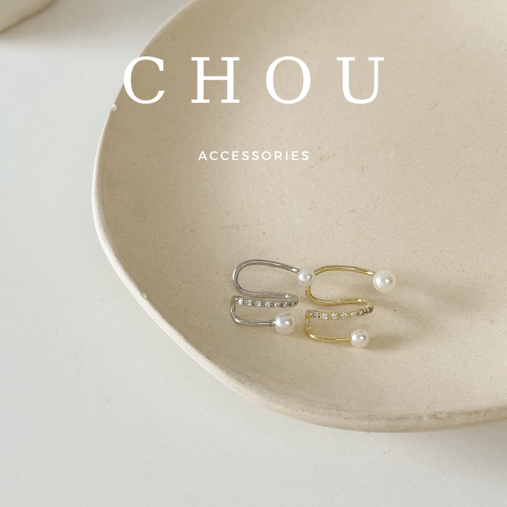 Bông Tai, Khuyên Tai Kẹp Vành Đính Đá Phối Hạt Ngọc | CHOU ACCESSORIES |